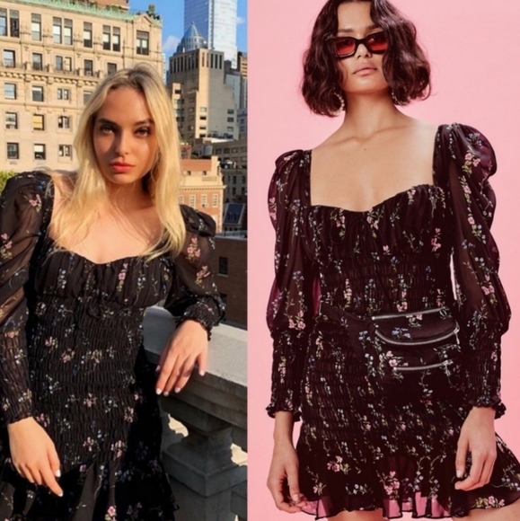 For Love and Lemons Dixon Black Floral Mini Dress Size Medium - Picture 11 of 11